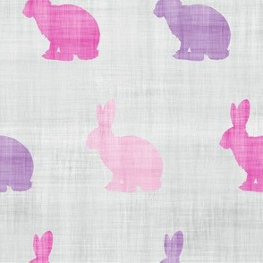 pink and purple bunny grey linen