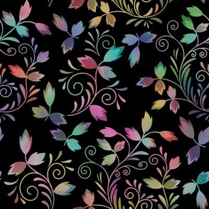  Vintage pattern of colored leaves on a black background
