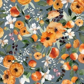 Orange Crush Florals / Pale Sky