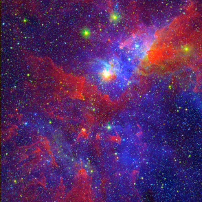 187-7 Broad composite view of hypergiant star  Eta Carina, within the Carina Nebula, combining visible and infrared spectra - 1 yd