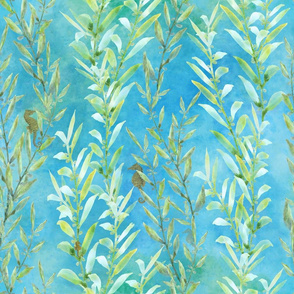Seaweed - Seahorse Gardens - on Watercolor Blue Background 
