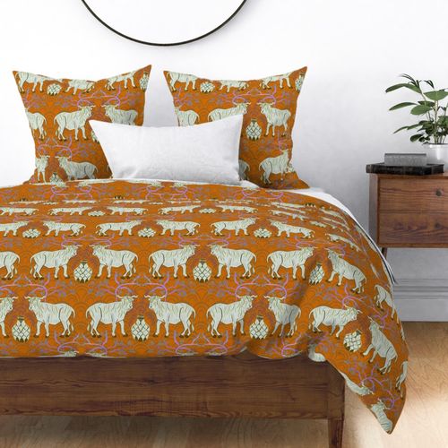 Chinoiserie oxen in orange 