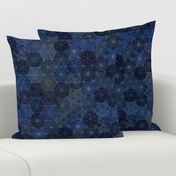 Sashiko Medium- Japanese Patchwork- Geometric Embroidery-Navy- Indigo- Blue- Home Decor