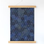 Sashiko Medium- Japanese Patchwork- Geometric Embroidery-Navy- Indigo- Blue- Home Decor