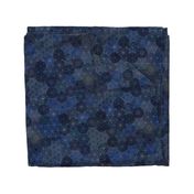 Sashiko Medium- Japanese Patchwork- Geometric Embroidery-Navy- Indigo- Blue- Home Decor