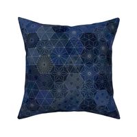 Sashiko Medium- Japanese Patchwork- Geometric Embroidery-Navy- Indigo- Blue- Home Decor