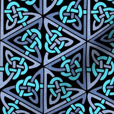 Celtic knot hexagons, blues on black