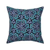 Celtic knot hexagons, blues on black