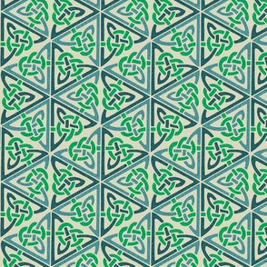 9W Celtic knot hexagons, blue-green on ivory