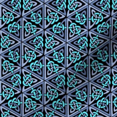 9W Celtic knot hexagons, blues on black