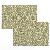 smaller Celtic knot hexagons, green and deep gold on white