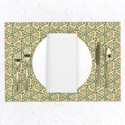 smaller Celtic knot hexagons, green and deep gold on white