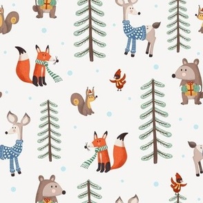 Cute Playful Winter Forest Animals in the Snow