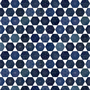 Sashiko White and Blue Small-Japanese Patchwork- Geometric Embroidery-Navy- Indigo