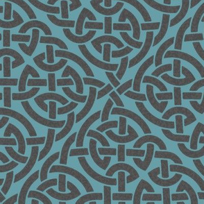 Celtic knot allover, dark grey on turquoise