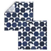 Sashiko Cats White and Blue Large-Japanese Patchwork- Geometric Embroidery Cat-Navy- Indigo- Blue- Home decor