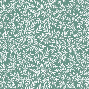 white on  sage green swirling leaves