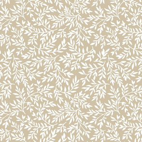 white on taupe swirling leaves