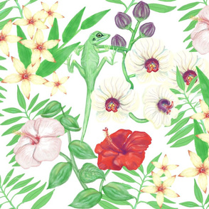 Tropical Hand-Drawn Floral Print Large Scale