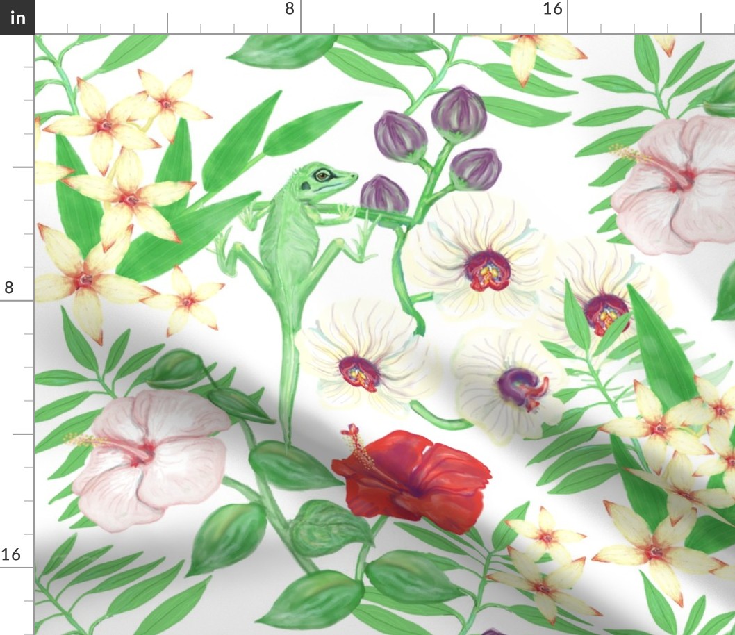 Tropical Hand-Drawn Floral Print Large Scale