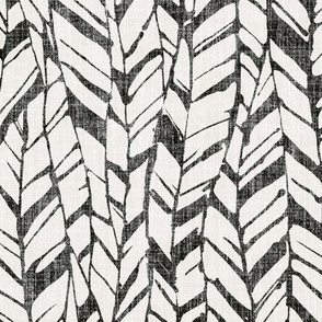 small graphic feather black and white on linen