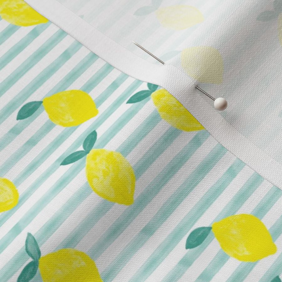 (small scale) lemons - watercolor stripes (blue) C21