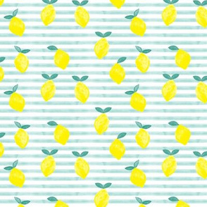 (small scale) lemons - watercolor stripes (blue) C21