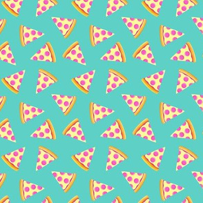 (1" scale) pizza slice (pink & teal) food fabric C21