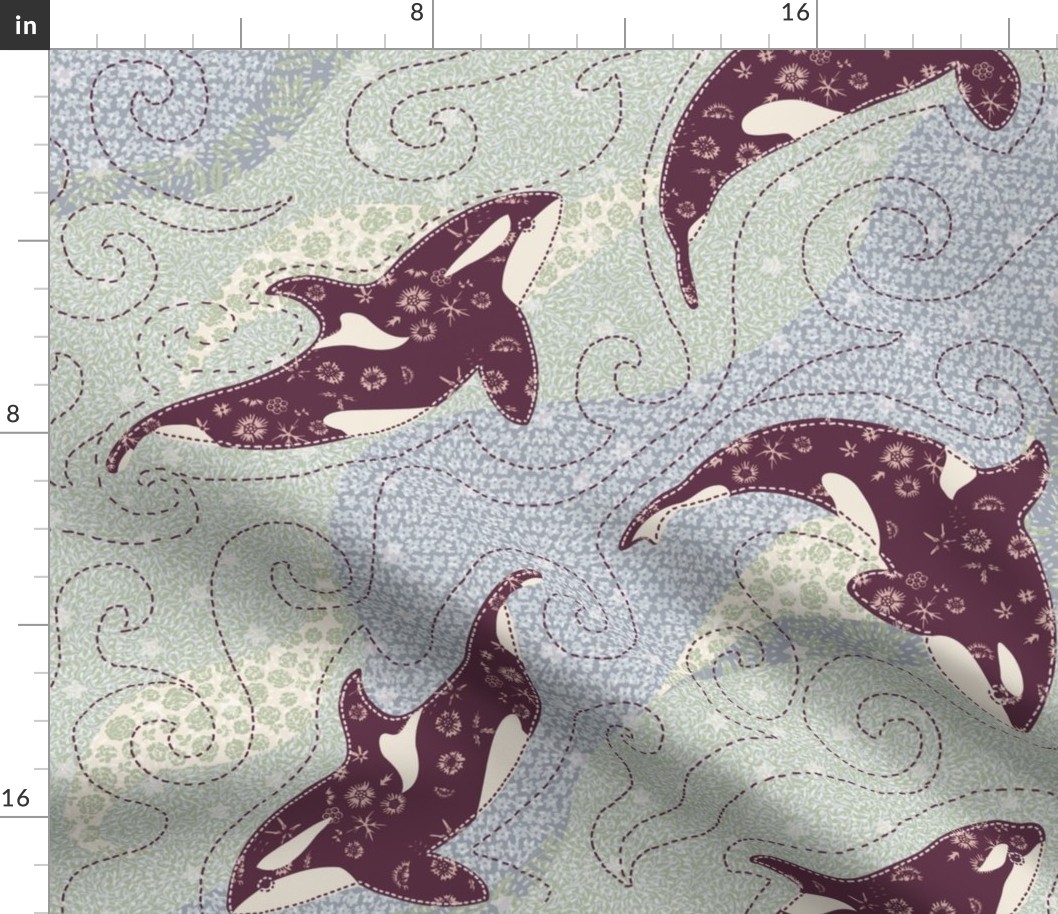 Pachwork orca sea Fabric | Spoonflower