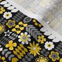 Scandinavian Flowers - Small Scale Yellow and Grey