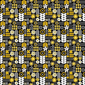 Scandinavian Flowers - Small Scale Yellow and Grey