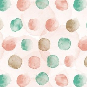 (small scale) pink mint brown dots pastel watercolor polka dot pattern