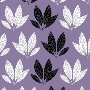 Abstract Geometric Pattern of Plants Black and White with Lilac Background