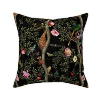 Vintage Tropical Whimsical Animals Monkeys- Nostalgic Grandmillennial Nature Flowers Chinoiserie Jungle Garden-New  Heritage-black