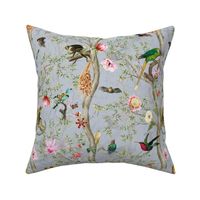 Vintage Tropical Rainforest Animals- Nostalgic Chinoiserie Garden- light grey double layer- Marie Antoinette Chinoiserie inspired