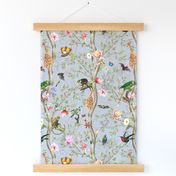 Vintage Tropical Rainforest Animals- Nostalgic Chinoiserie Garden- light grey double layer- Marie Antoinette Chinoiserie inspired