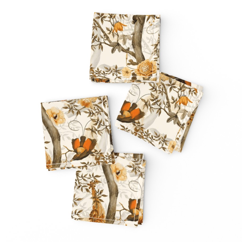 Vintage Tropical Whimsical Animals Monkeys- Nostalgic Grandmillennial Nature Flowers Chinoiserie Jungle Garden-New  Heritage-sepia brown