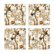 Vintage Tropical Whimsical Animals Monkeys- Nostalgic Grandmillennial Nature Flowers Chinoiserie Jungle Garden-New  Heritage-sepia brown