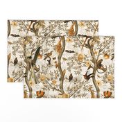 Vintage Tropical Animals- Nostalgic Chinoiserie Garden- sepia brown  double layer- Marie Antoinette Chinoiserie inspired