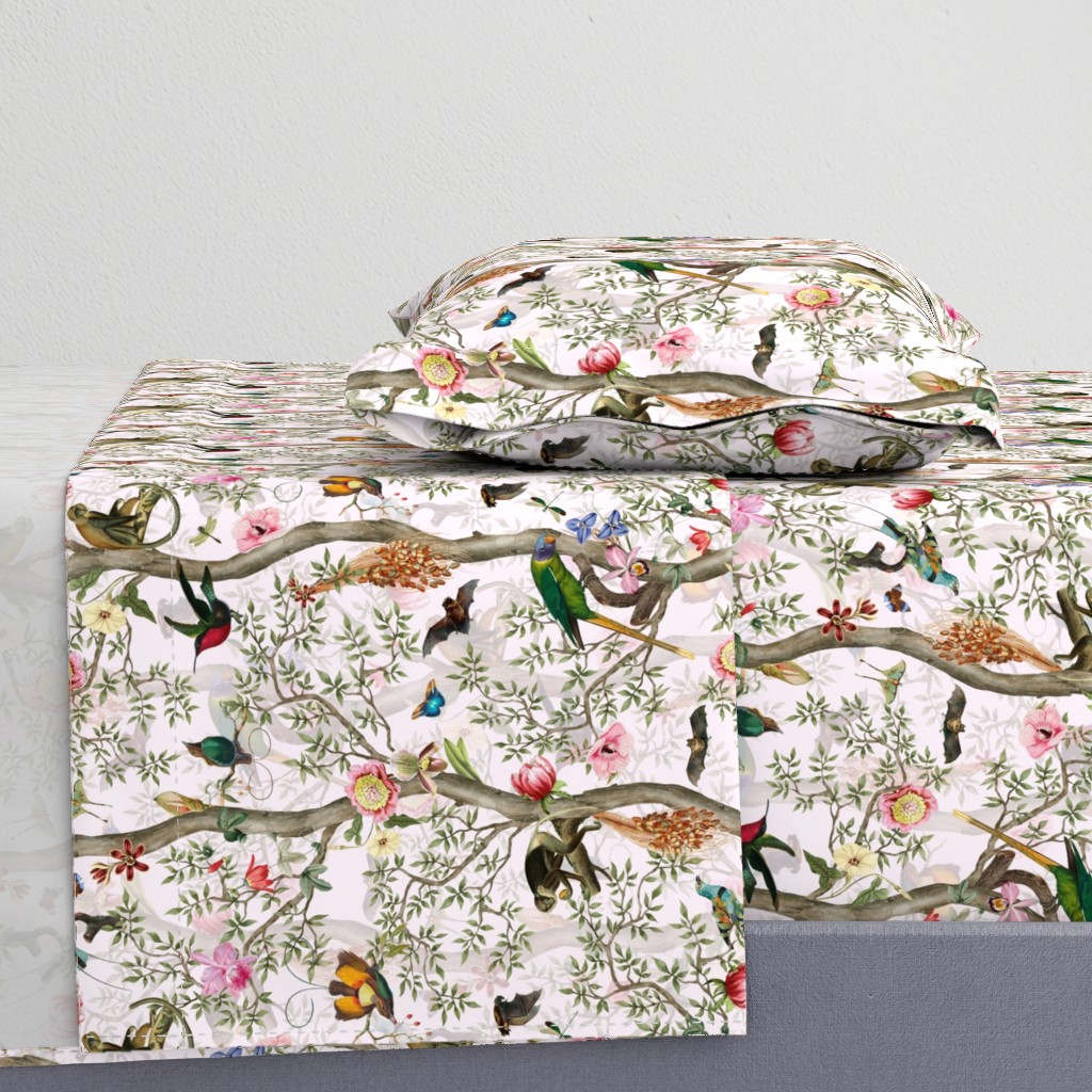 Vintage Tropical Animals- Nostalgic Chinoiserie Garden- light blush  double layer- Marie Antoinette Chinoiserie inspired