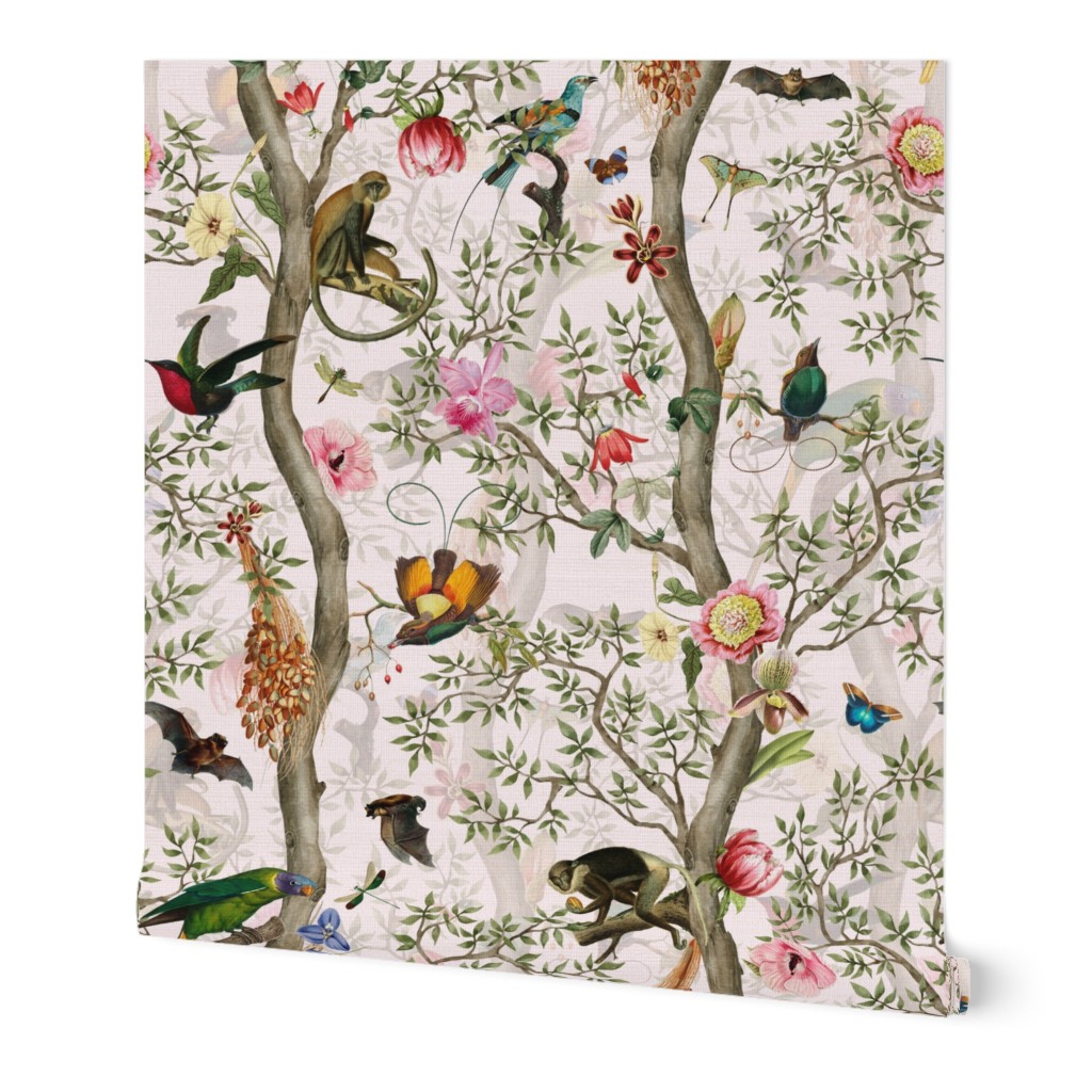 Vintage Tropical Animals- Nostalgic Chinoiserie Garden- light blush  double layer- Marie Antoinette Chinoiserie inspired