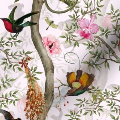 Vintage Tropical Animals- Nostalgic Chinoiserie Garden- light blush  double layer- Marie Antoinette Chinoiserie inspired