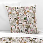 Vintage Tropical Animals- Nostalgic Chinoiserie Garden- light blush  double layer- Marie Antoinette Chinoiserie inspired