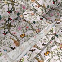 Vintage Tropical Animals- Nostalgic Chinoiserie Garden- light blush  double layer- Marie Antoinette Chinoiserie inspired