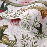 Vintage Tropical Animals- Nostalgic Chinoiserie Garden- light blush  double layer- Marie Antoinette Chinoiserie inspired