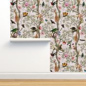 Vintage Tropical Animals- Nostalgic Chinoiserie Garden- light blush  double layer- Marie Antoinette Chinoiserie inspired