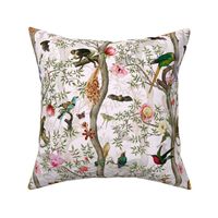 Vintage Tropical Animals- Nostalgic Chinoiserie Garden- light blush  double layer- Marie Antoinette Chinoiserie inspired