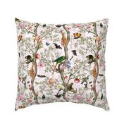 Vintage Tropical Animals- Nostalgic Chinoiserie Garden- light blush  double layer- Marie Antoinette Chinoiserie inspired