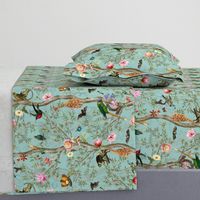 14" Transport to a Vintage Victorian Romantic Tropical Rainforest: Nostalgic Romantism in an Antiqued Safari Chinoiserie Garden. Embrace the Light Blue Romanticism Double Layer, Infused with Marie Antoinette Chinoiserie Inspiration, and Encounter Enchanti