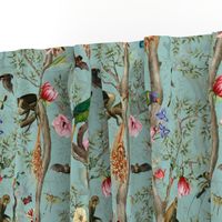 14" Transport to a Vintage Victorian Romantic Tropical Rainforest: Nostalgic Romantism in an Antiqued Safari Chinoiserie Garden. Embrace the Light Blue Romanticism Double Layer, Infused with Marie Antoinette Chinoiserie Inspiration, and Encounter Enchanti